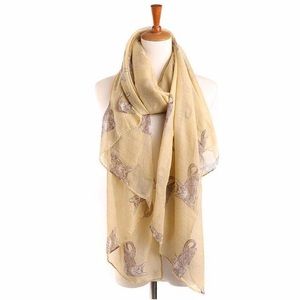Yellow Cat Print Cotton Voile Scarf